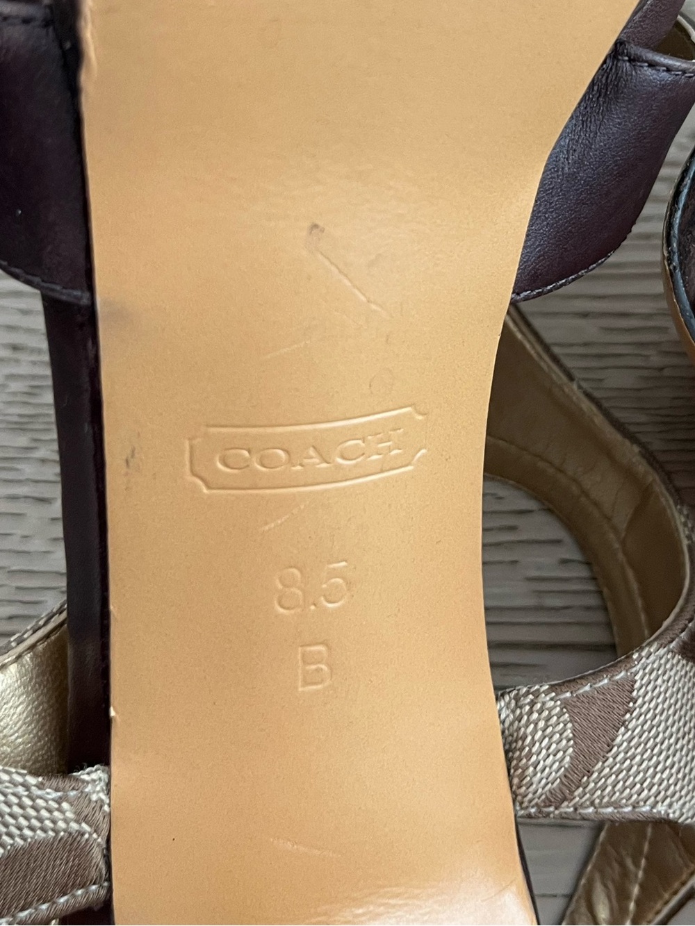 Coach Brown Leather Dita Platform Sandals High Heels w/ Logo Sz 8.5 - Picture 5 of 7